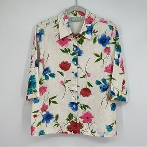 220 Hickory Women's Cotton-Blend Collared Button Up Floral Print Multi Shirt